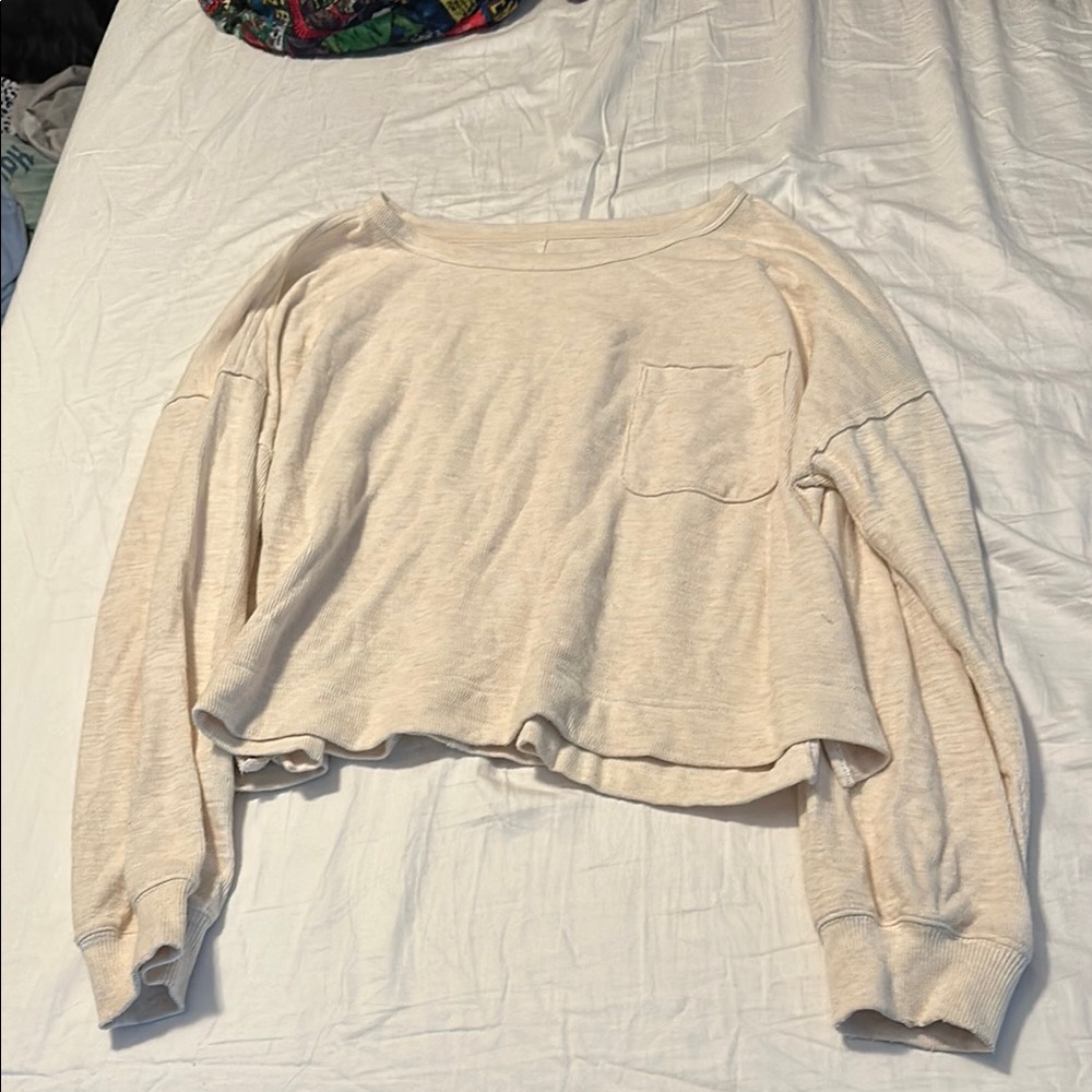 Aerie Cream Cropped Oversized Sweatshirt